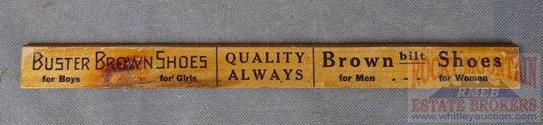 2 Vintage Slate Chalkboards, Eraser, Buster Brown Advertising Ruler & Small Wood Ruler. Largest slate is 10"x13".  All for one money.
