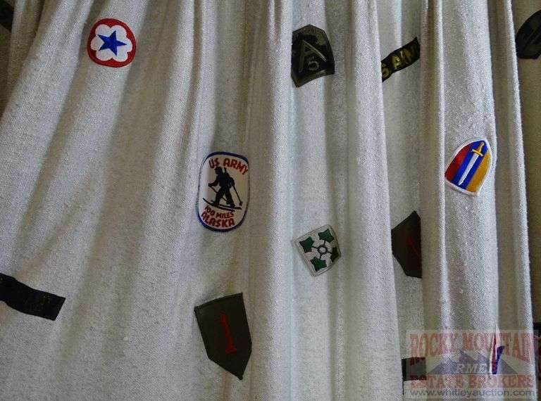 2 Sets Of Curtains W/ Lots Of US Military Patches.  All for one money.