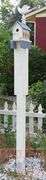 Hand Made Cathedral Style Birdhouse W/ Bird Sculpture & Post. Buyer to remove. 94" high.