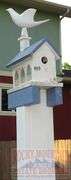 Hand Made Cathedral Style Birdhouse W/ Bird Sculpture & Post. Buyer to remove. 94" high.