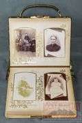 Excellent Victorian Photo Album W/ Beautiful Celluloid Cover, Brass Accents & LOTS of Photos. There are extra photos in the drawer.