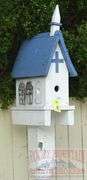 Hand Made Church Style Birdhouse W/ Bird Sculpture & Post. Buyer to remove. 98" high.