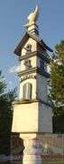 Hand Made 3-Story Birdhouse W/ Bird Sculpture & Post. Buyer to remove. 102" high.