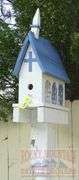 Hand Made Church Style Birdhouse W/ Bird Sculpture & Post. Buyer to remove. 98" high.
