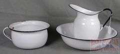 Vintage Enamel Wash Stand Set W/ Pitcher & Bowl & Chamber Pot. All for one money.