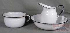 Vintage Enamel Wash Stand Set W/ Pitcher & Bowl & Chamber Pot. All for one money.