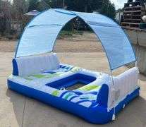 Intex 4-Person Inflatable Island Float W/ Removable Canopy, Built-In Backrests, Mesh Bottom & 4 Cup Holders, 8'x69".