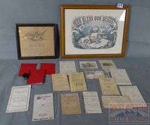 "God Bless Our School" Framed Print, Framed School Certificate from 1916 & Asst. Vintage Report Cards & More.  All for one money.