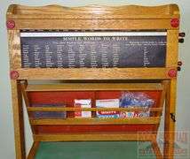 Vintage "Happi-Time" Educational Blackboard W/ Fold Down Chalkboard, Rack to Hold Your Supplies & Educational Paper Scroll. This all folds up for storage and the scroll is in great condition.