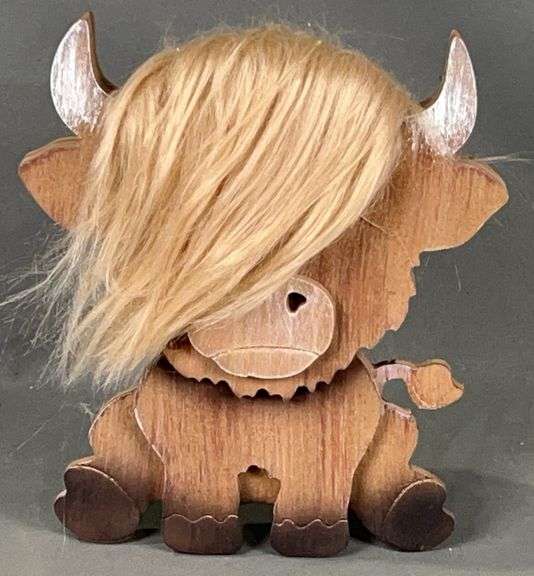 Cute Wooden Highland Cow Shelf Sitter, 7.5" high.