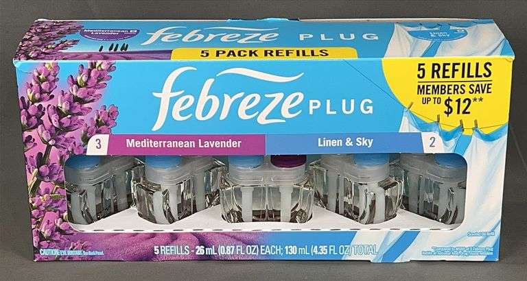 Brand New 5-Pack of Febreze Plugin Refills - 3 Mediterranean Lavender, 2 Linen & Sky
