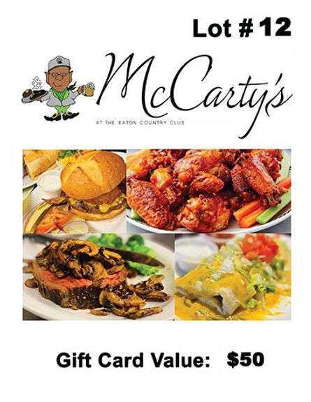 McCarty's at Eaton Country Club. Value $50