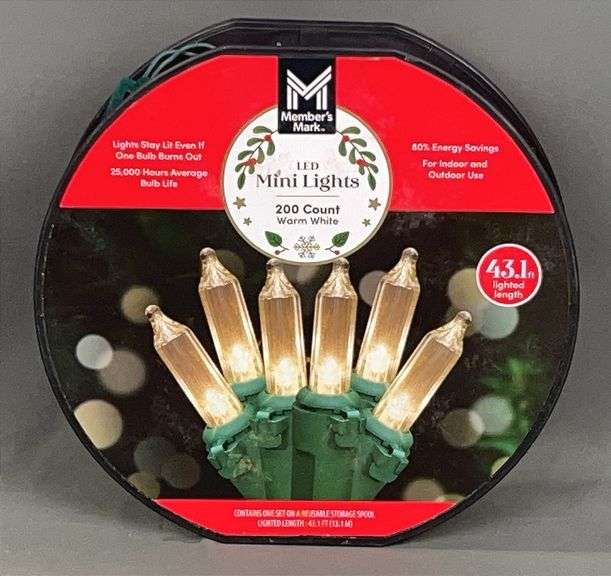 Brand New, 200-Count String of Warm White LED Mini Lights. This Stand is 43.1 Feet Long