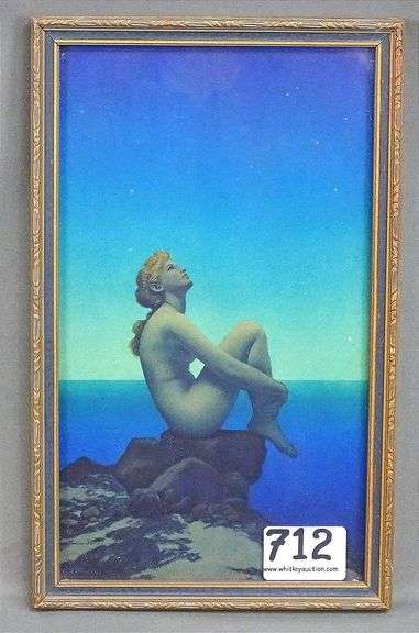 Vintage Maxfield Parrish "Stars" In Vintage Wood Frame, 11"X7"