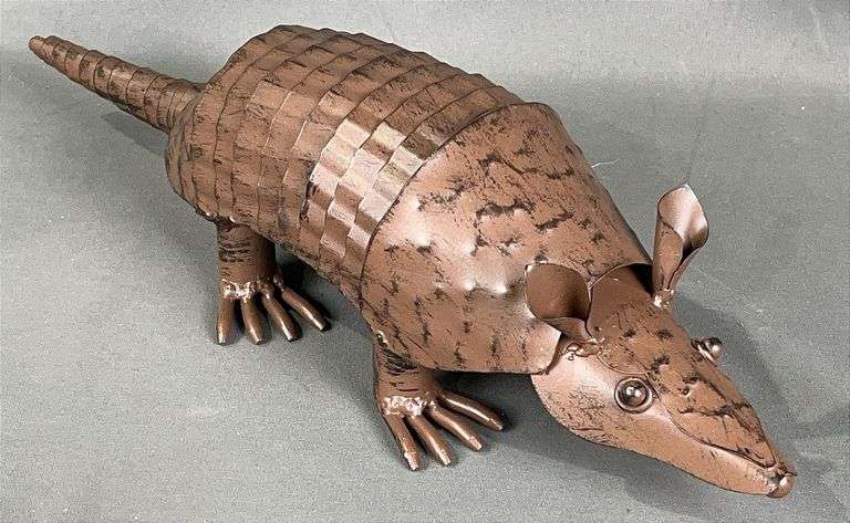 Cool, Hand-Crafted Metal Armadillo Sculpture, 14" long.