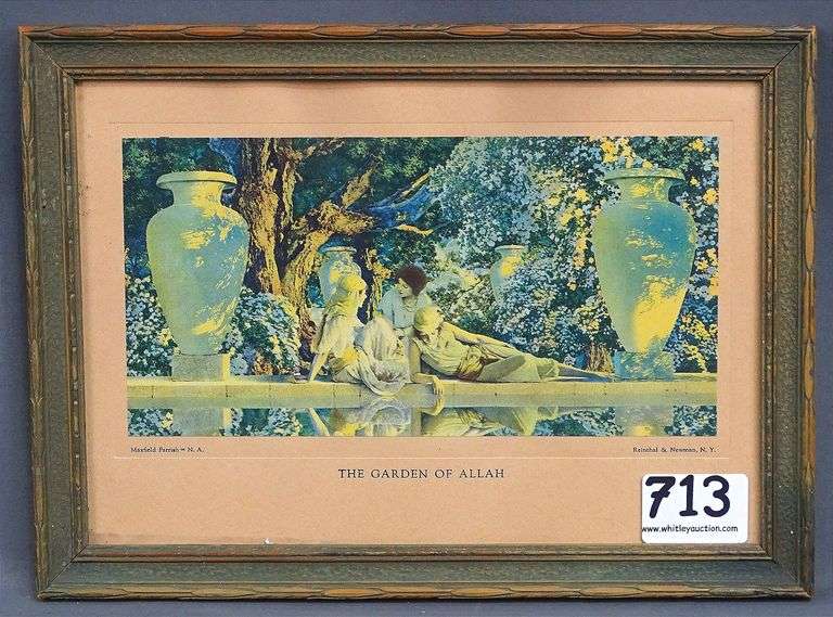 Vintage Maxfield Parrish "The Garden Of Allah, In Vintage Wood Frame,  8"X11"