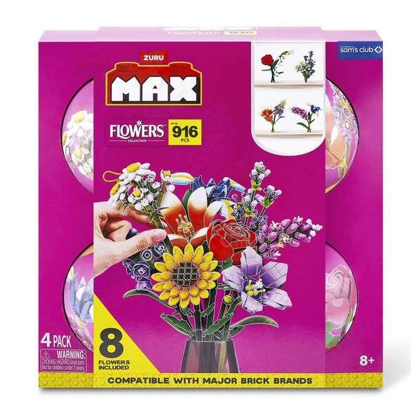 Brand New Zuru Max Flower Collection, 916-Piece Premium Building Brick Set. This fun set includes pieces to create 8 total flower stems. MAX Premium bricks are compatible with leading brick brands.