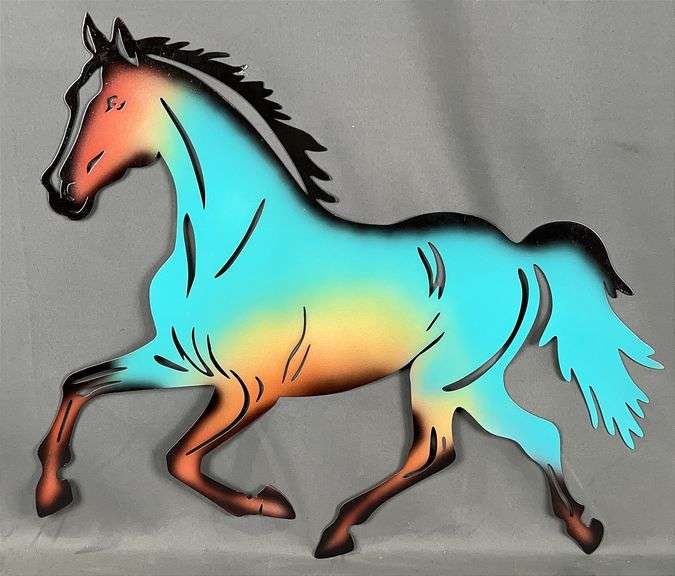 Beautiful Multi-Color Laser Cut Steel Horse Wall Hanging, 16"x21".