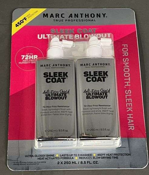 Brand New Marc Anthony 2 Bottle Pack of Sleek Coat Ultimate Blowout with up to 72 Hours of Anti-Frizz Humidity Shield.