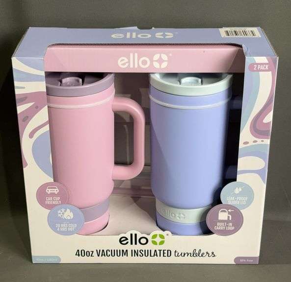 2 Brand New Ello 40oz Vacuum Insulted Tumblers. 2-in-1 drink from straw or the lid.