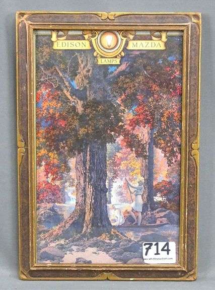 Vintage Maxfield Parrish, "Golden Hours" In Vintage Wood Frame 12"X8"