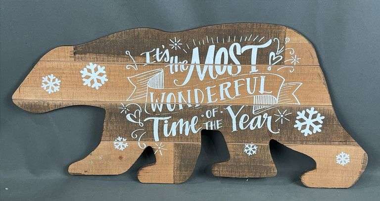 Brand New Super Cute, Bear '' Its The Most Wonderful Time.."  Wood Sign. 25" Long.