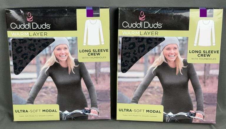 2 Brand New Ladies Size XL, CuddlDuds Warm Layer "Cheetah" Long Sleeve Crew. 2 Times the money.
