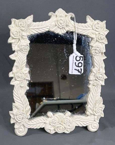 Vintage Floral Cast Iron Tabletop Mirror, 9.5"x7.5"