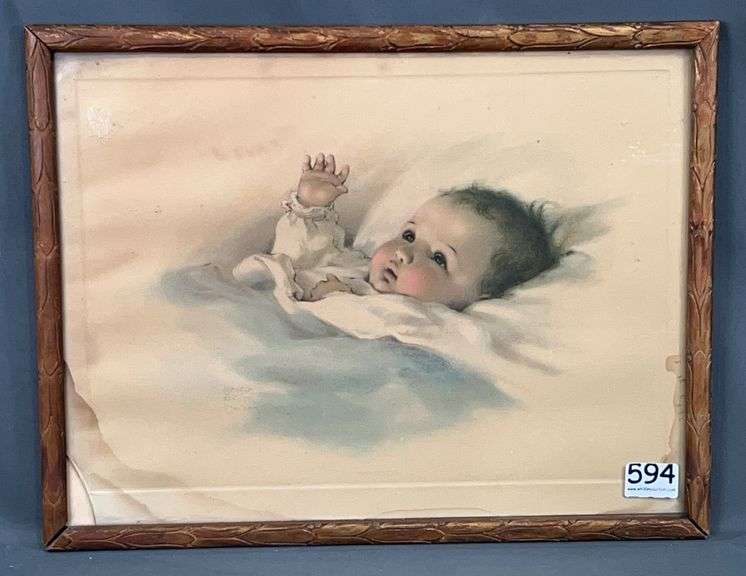 Framed Bessie Pease Gutmann Baby Print (Broken Glass), 19"x15"