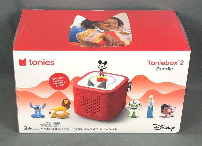 Brand New Disney Bundle Toniebox Storytime Companion W/ 6 Disney Tonies. This magical box will read stories & more. No Wi-Fi required. Seven hours of battery life make it perfect for use at home or on the go. Turns itself off when it finishes a story.