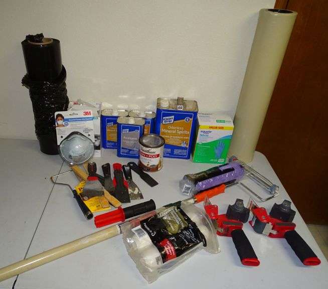 Asst. Painting Supplies, Including Nitrile Gloves, Masks, Plastic Sheeting & More. All for one money.