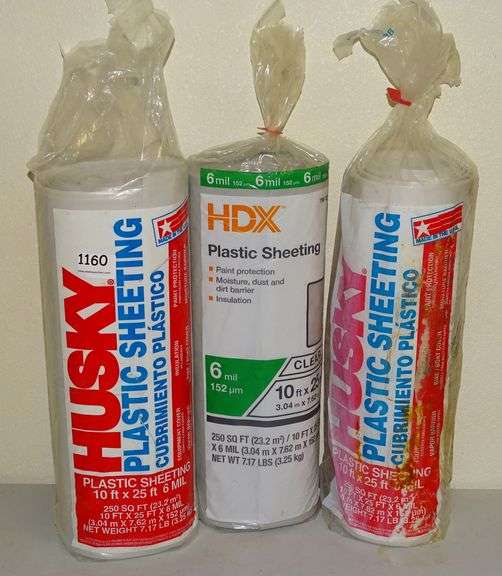 3 Bags Of Husky & HDX 6 Mil Plastic Sheeting. All for one money.
