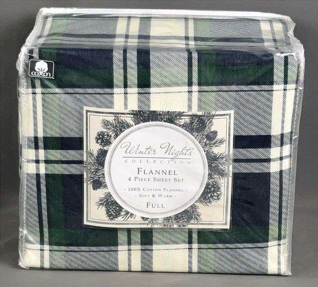 Brand New Winter Nights Collection Full Size 4-Piece Flannel Sheet Set, "Hutton Plaid".