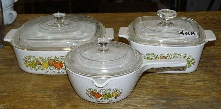 3 Corning ware "Spice of Life" Baking Dishes with Lids. All for one money.