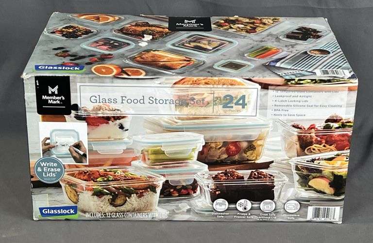 Brand New 24-Piece Glass Food Storage Container Set. These are made from tempered glass and are leakproof & airtight. The silicone seal is removeable for easy cleaning & they nest to save space.