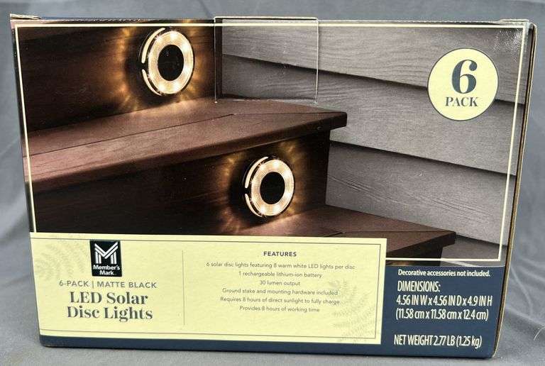 Brand New 6-Pack of Matte Black 30 Lumen LED Solar Disc Lights.