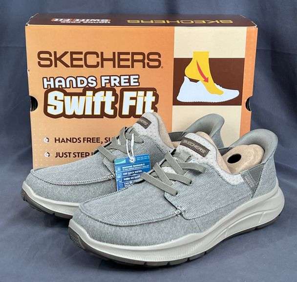 Brand New Men's Size 11, Skechers Hands-Free Taupe Moc Toe Swift Fit Shoes.