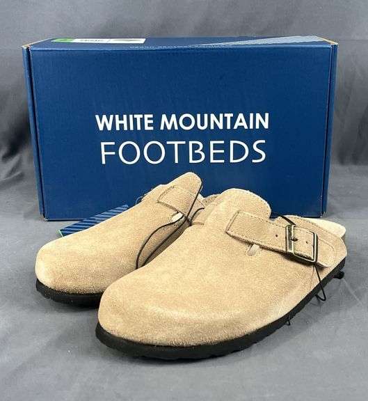 Brand New Ladies Size 7 , White Mountain Taupe Suede Clogs.