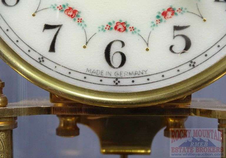 Beautiful Anniversary Clock With Glass Cloche, 12" High