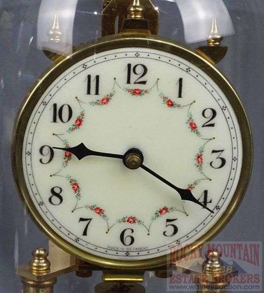 Beautiful Anniversary Clock With Glass Cloche, 12" High