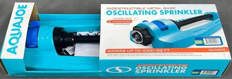 Brand New Aqua Joe Oscillating Sprinkler, W/ Indestructable Metal Base.  Waters up to 4,000 Sq. Ft.