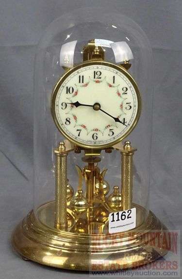 Beautiful Anniversary Clock With Glass Cloche, 12" High