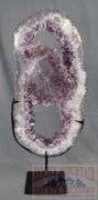 Unique Amethyst Geode Slice on Metal Stand – Elegant Open Design.
