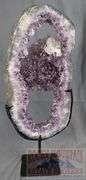 Unique Amethyst Geode Slice on Metal Stand – Elegant Open Design.
