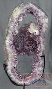 Unique Amethyst Geode Slice on Metal Stand – Elegant Open Design.