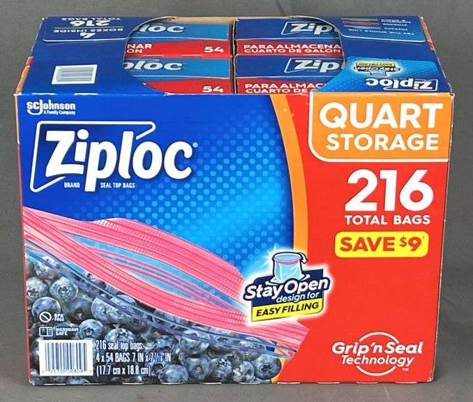New Ziploc Quart Freezer Bags, 216 total bags. 4 Boxes of 54 Bags.