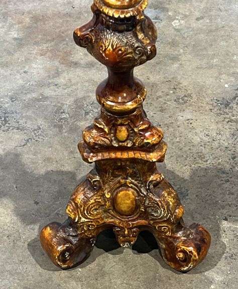 Wonderful Heavily Carved, Atilla's Old World Style Composition Candle Stand with 3-Foot Base, 36" high.