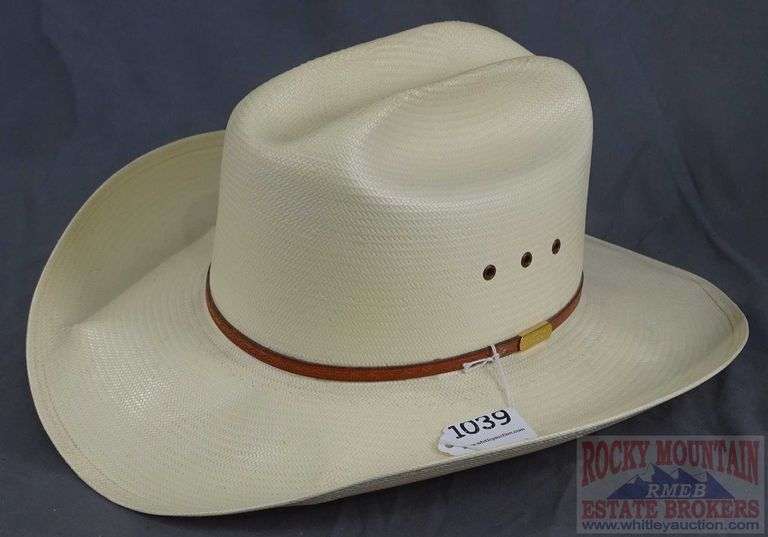 Nicely Seasoned Stetson Straw Cowboy Hat,  Size 7-3/8.
