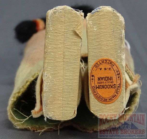 Vintage Native American Skookum Doll with Original Foot Label, 11.5" High.