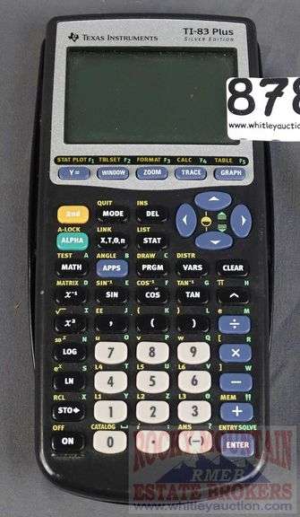 Texas Instruments TI-83 Plus Silver Edition Graphing Calculator with Black Slide Cover.